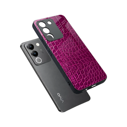 Croco Pink sleek vivo y200 5g cover with tempered glass back and TPU edges