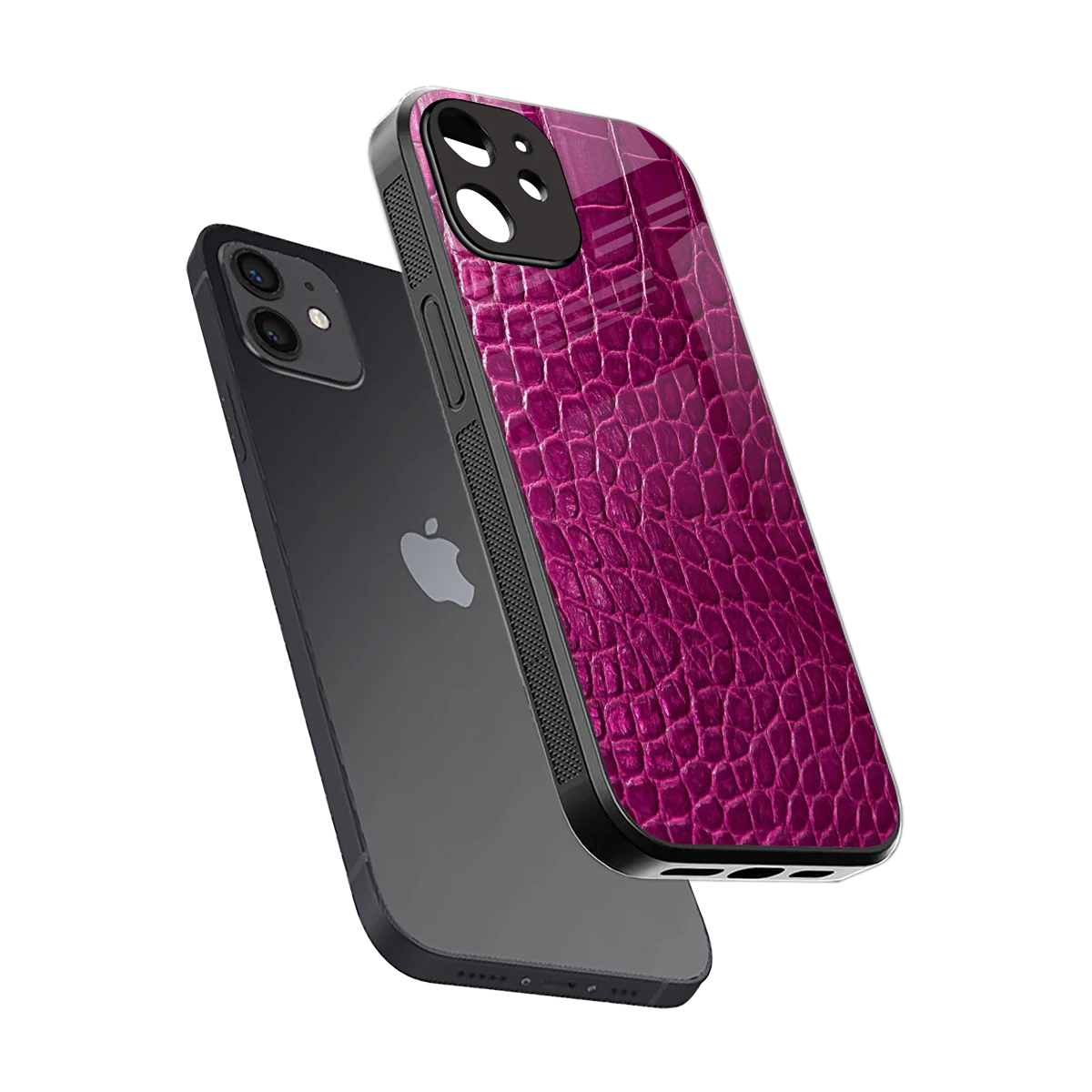 Croco Pink sleek iphone 11 cover with tempered glass back and TPU edges