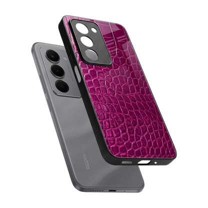 Croco Pink sleek redmi 15 5g cover with tempered glass back and TPU edges