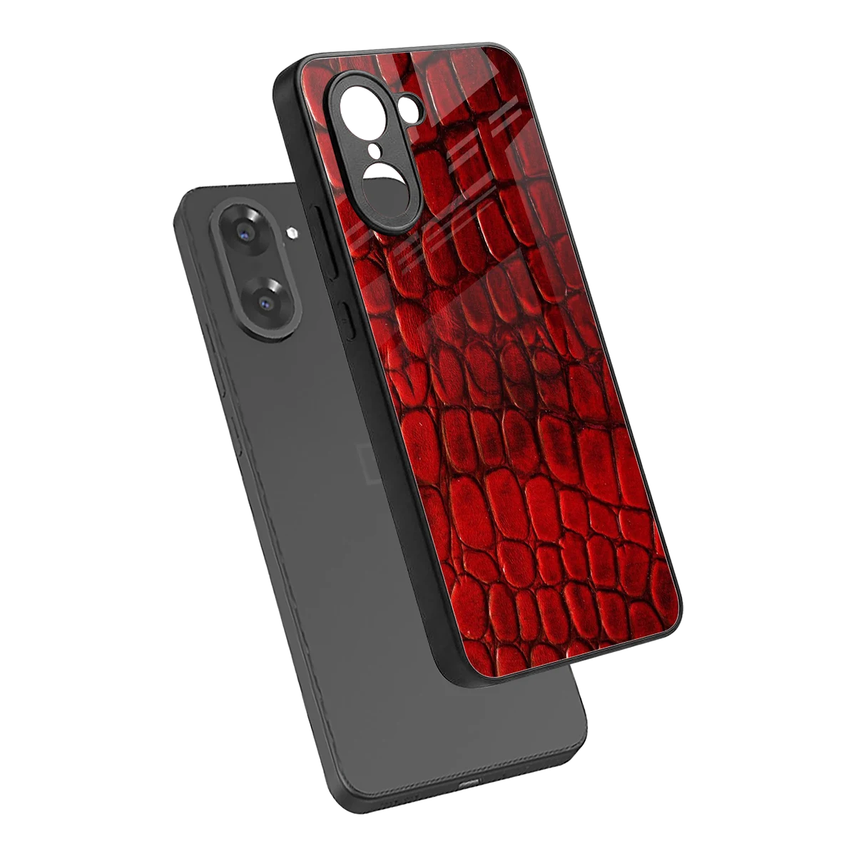 Croco Red sleek oneplus nord ce5 5g cover with tempered glass back and TPU edges