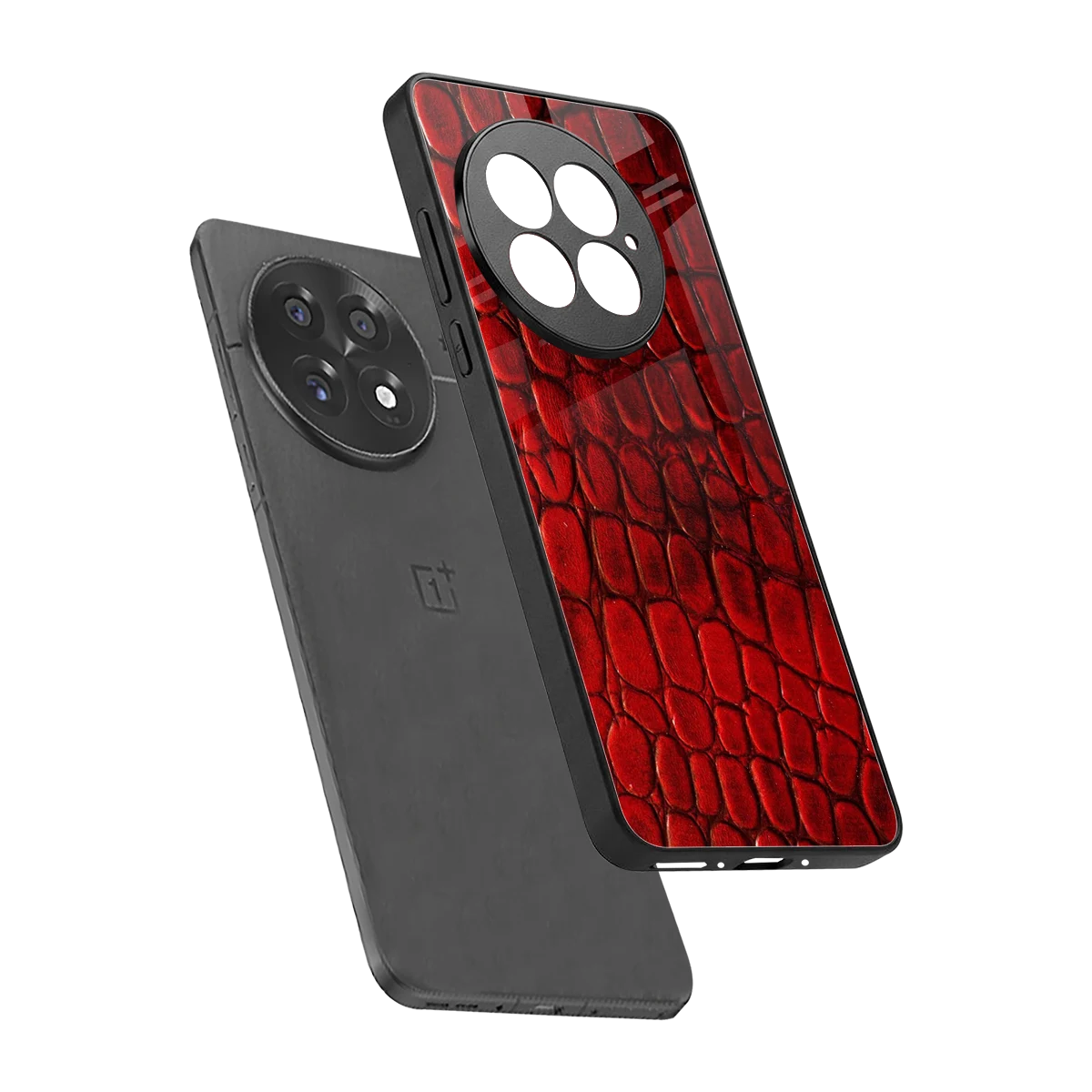 Croco Red sleek oneplus 13 cover with tempered glass back and TPU edges