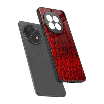 Croco Red sleek oneplus 13 cover with tempered glass back and TPU edges