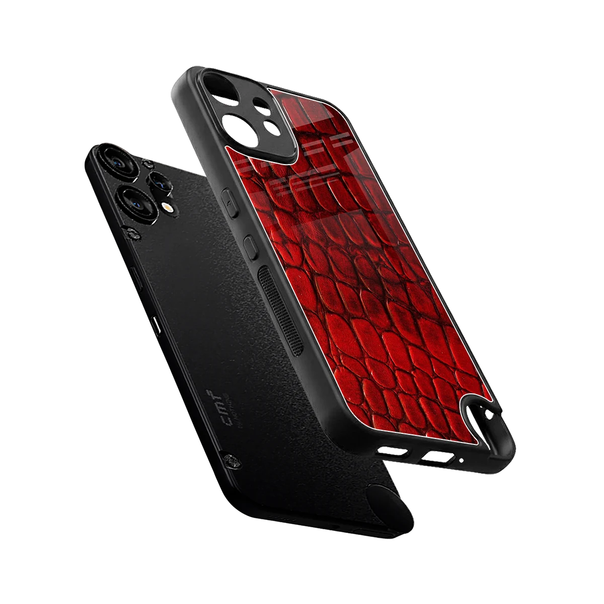 Croco Red sleek cmf nothing phone 2 pro cover with tempered glass back and TPU edges