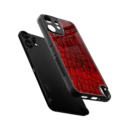 Croco Red sleek cmf nothing phone 2 pro cover with tempered glass back and TPU edges