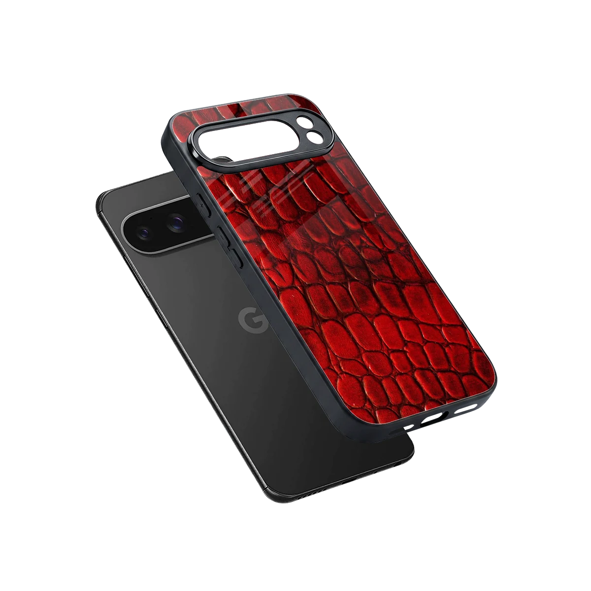 Croco Red sleek google pixel 10 pro xl cover with tempered glass back and TPU edges
