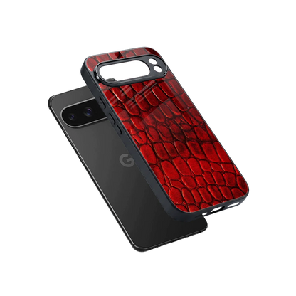 Croco Red sleek google pixel 10 pro xl cover with tempered glass back and TPU edges