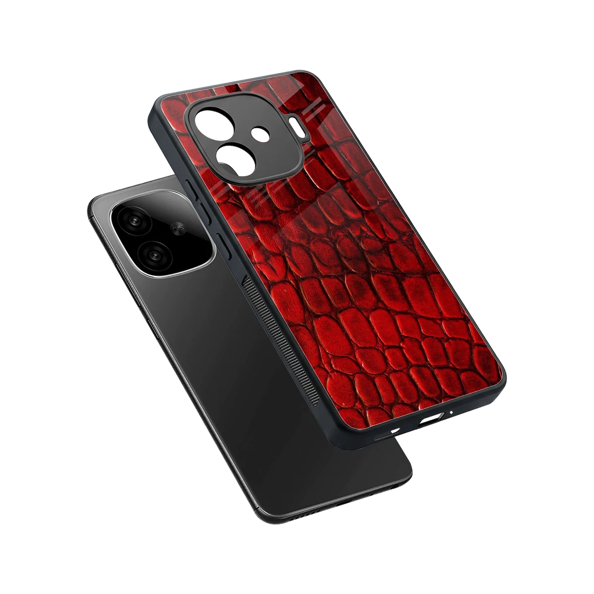 Croco Red sleek iqoo neo 10r 5g cover with tempered glass back and TPU edges