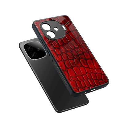 Croco Red sleek iqoo neo 10r 5g cover with tempered glass back and TPU edges