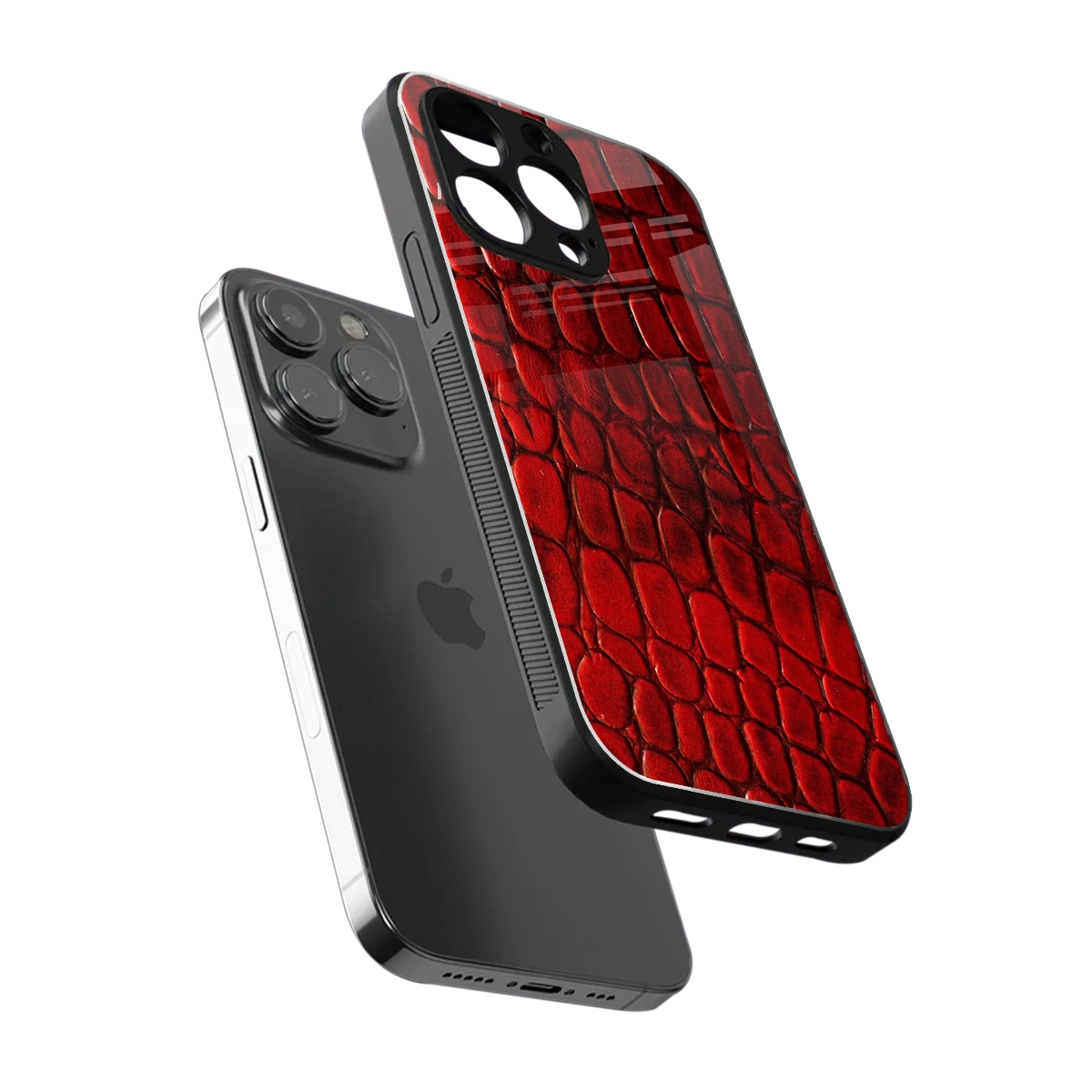 Croco Red sleek iphone 13 pro cover with tempered glass back and TPU edges