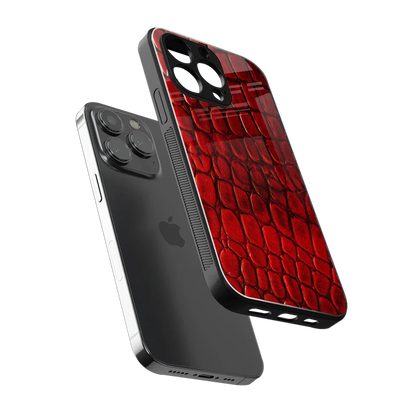 Croco Red sleek iphone 13 pro cover with tempered glass back and TPU edges
