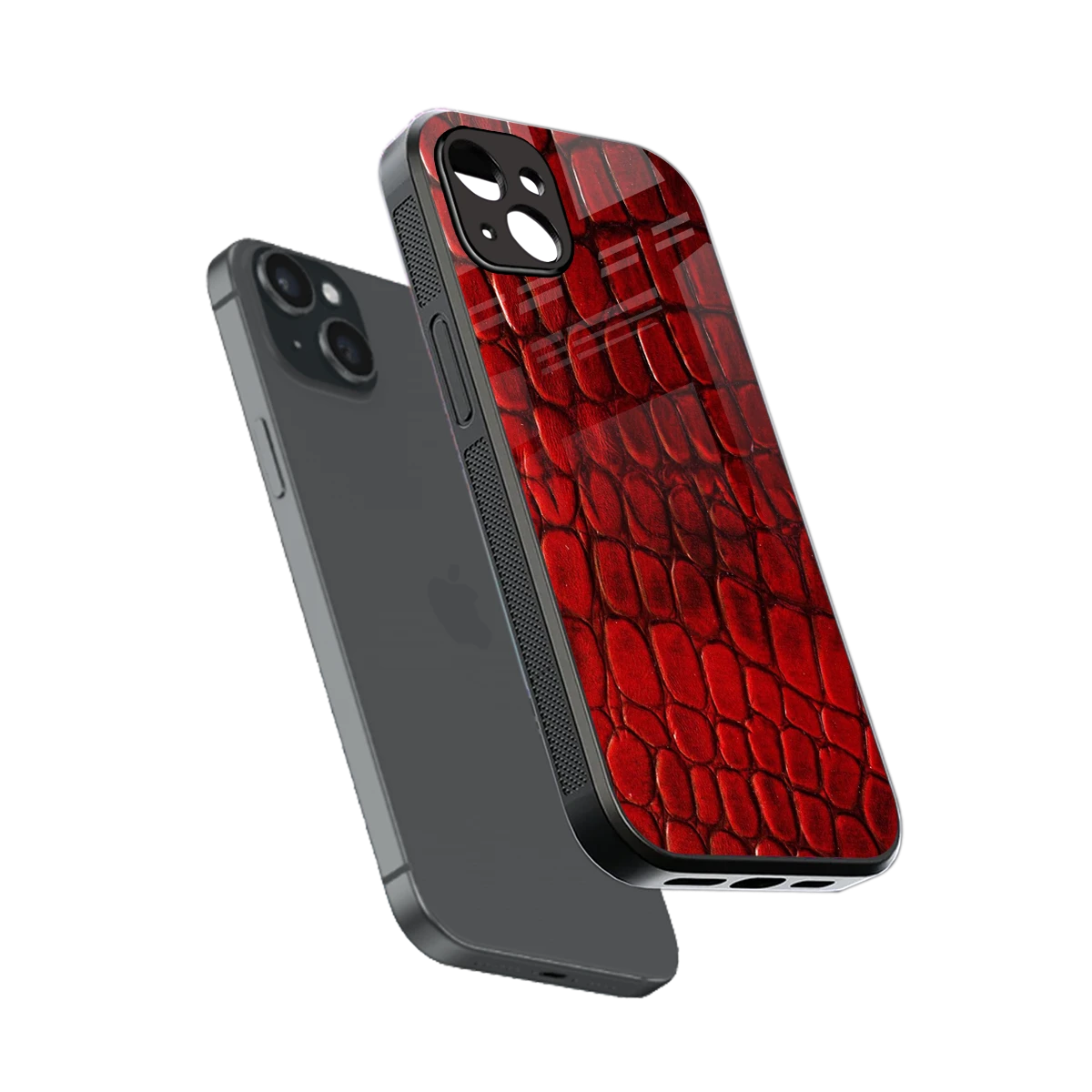 Croco Red sleek iphone 14 plus cover with tempered glass back and TPU edges