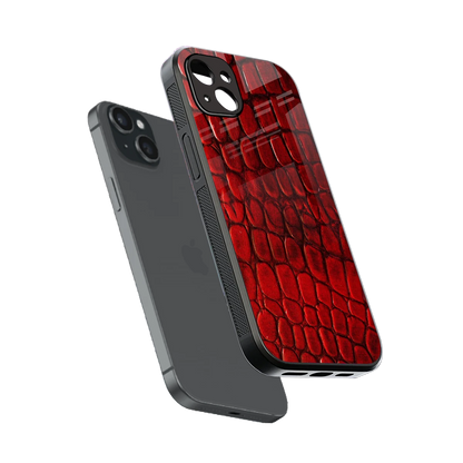 Croco Red sleek iphone 14 plus cover with tempered glass back and TPU edges