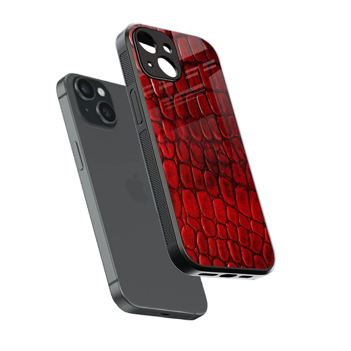 Croco Red sleek iphone 15 cover with tempered glass back and TPU edges