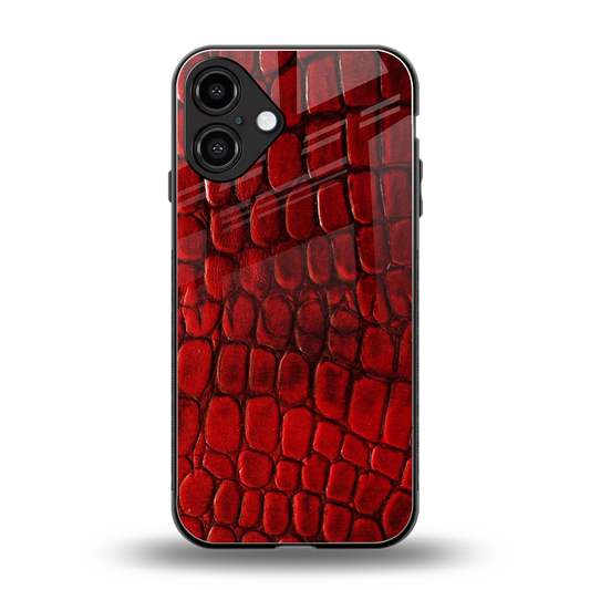 Croco Red back phone cover | glass case for iphone 16 plus