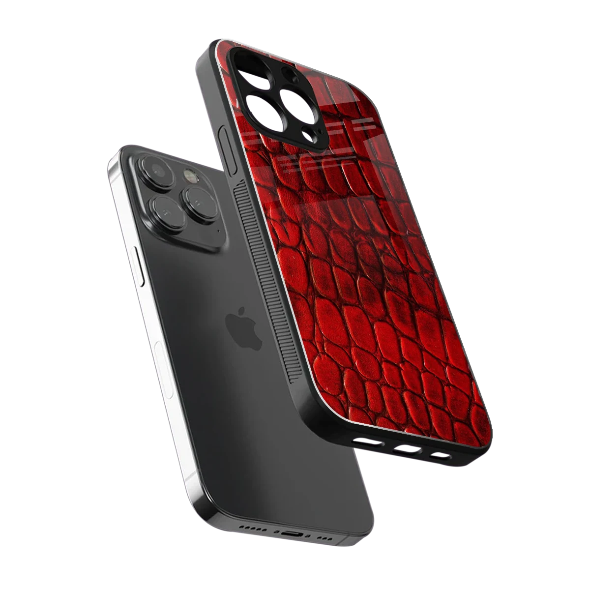 Croco Red sleek iphone 16 pro max cover with tempered glass back and TPU edges