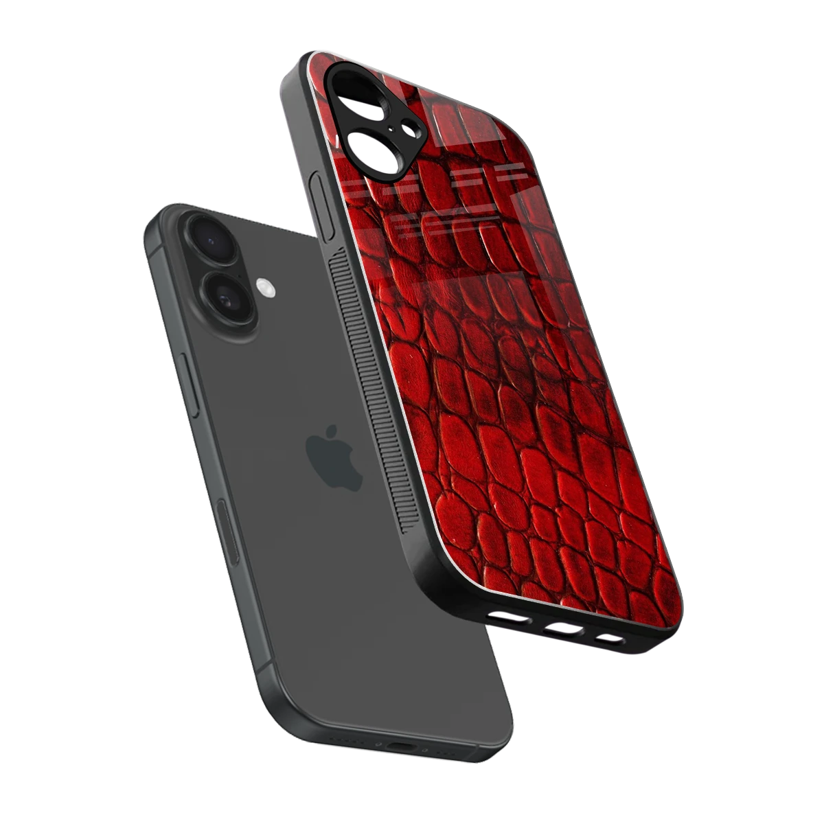 Croco Red sleek iPhone 16 cover with tempered glass back and TPU edges