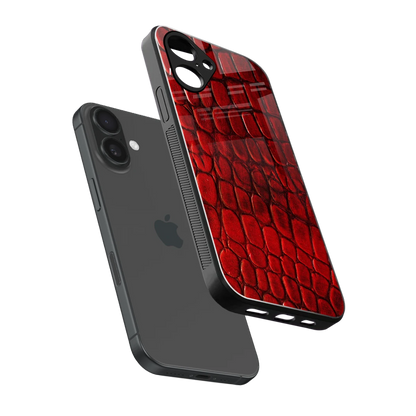 Croco Red sleek iPhone 16 cover with tempered glass back and TPU edges