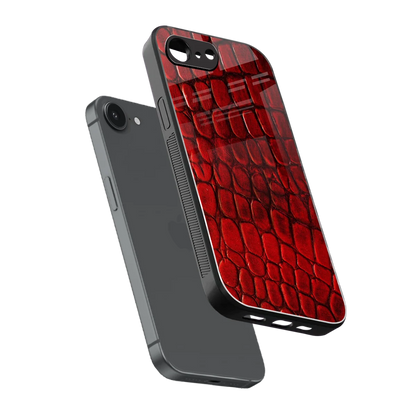 Croco Red sleek iphone 16e cover with tempered glass back and TPU edges