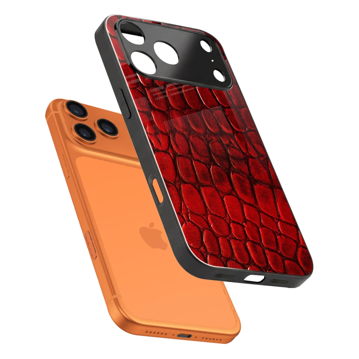 Croco Red sleek iphone 17 pro max cover with tempered glass back and TPU edges
