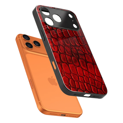 Croco Red sleek iphone 17 pro max cover with tempered glass back and TPU edges