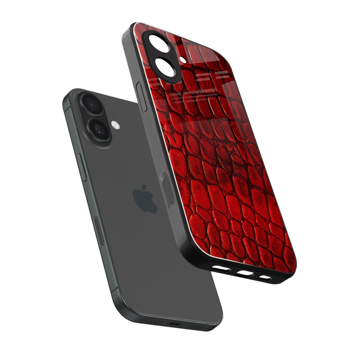 Croco Red sleek iphone 17 cover with tempered glass back and TPU edges