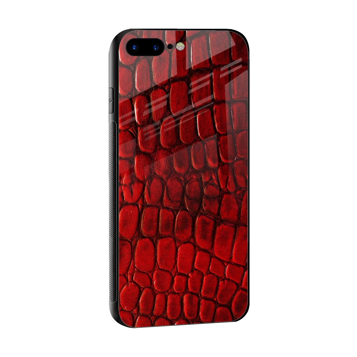 Croco Red sleek iphone 8 plus cover with tempered glass back and TPU edges