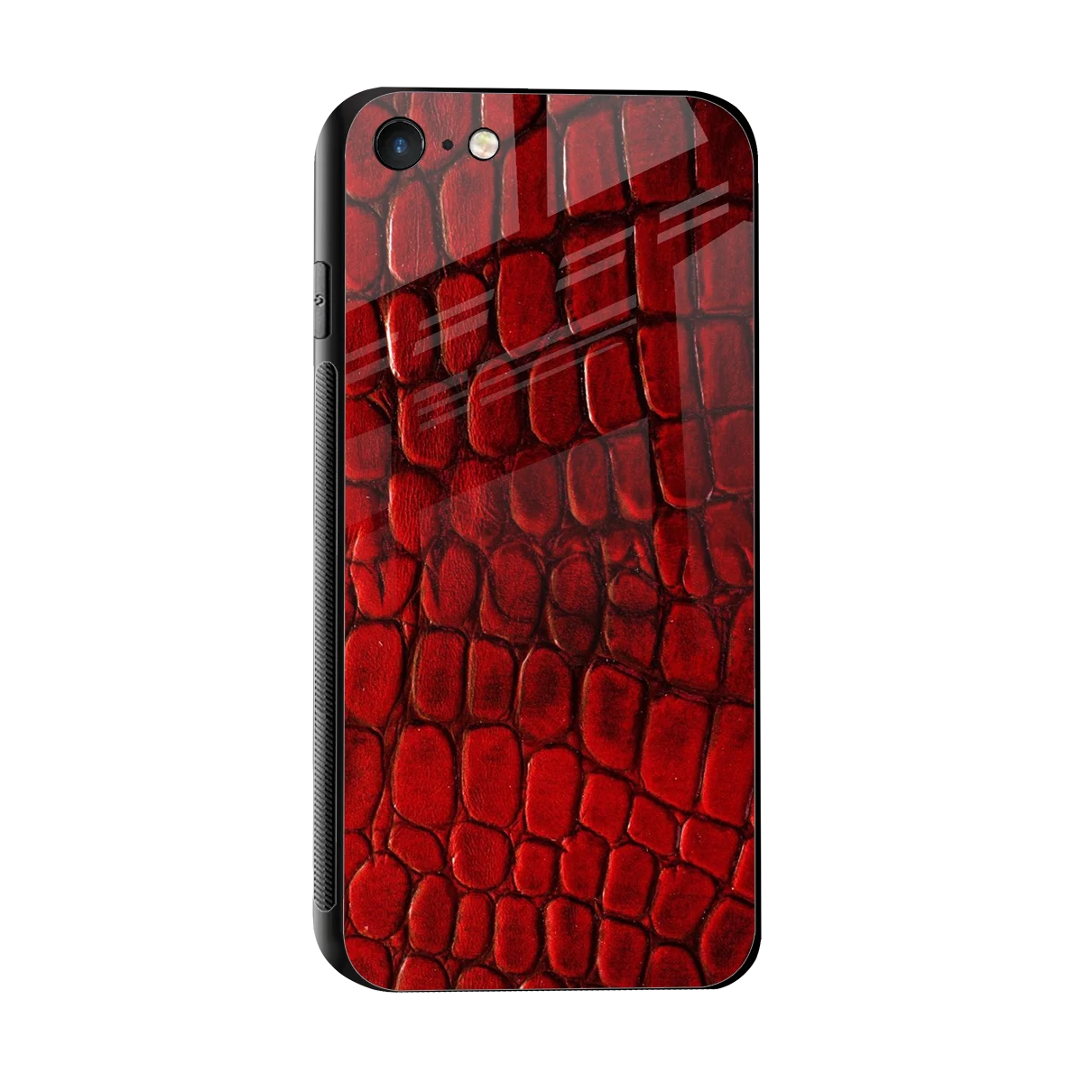 Croco Red sleek iphone 7 cover with tempered glass back and TPU edges