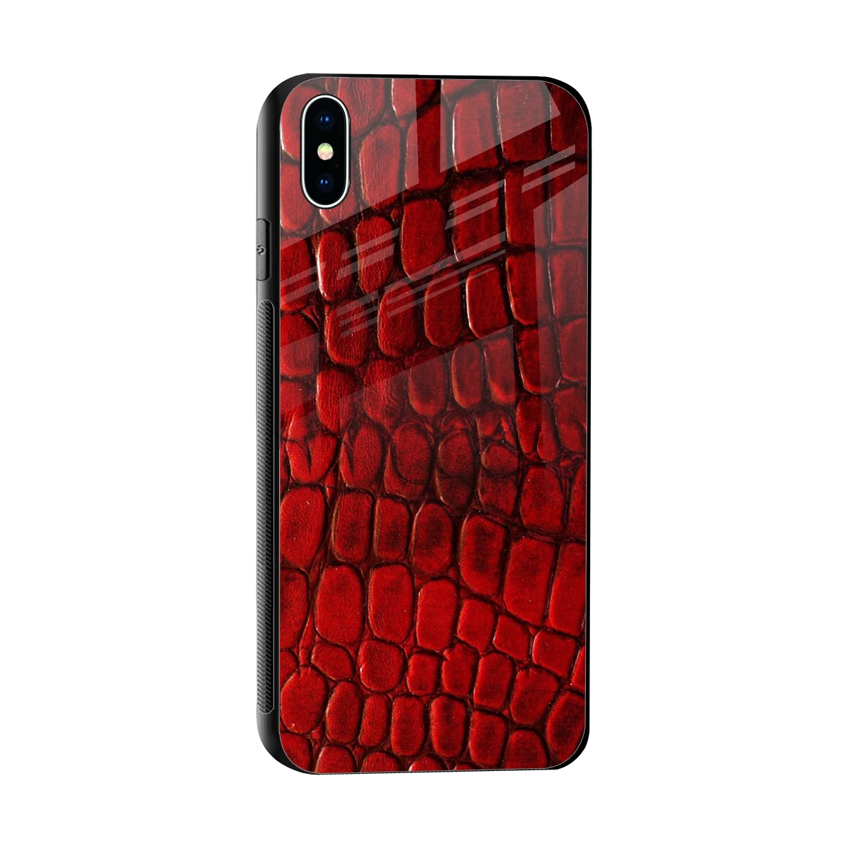Croco Red sleek iphone xs max cover with tempered glass back and TPU edges