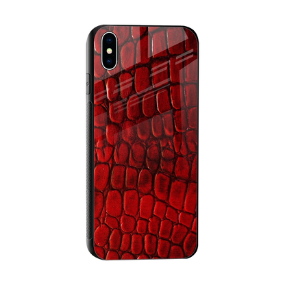 Croco Red sleek iphone xs max cover with tempered glass back and TPU edges