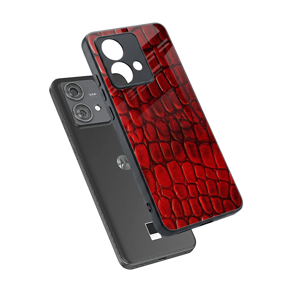Croco Red sleek motorola edge 40 neo 5g cover with tempered glass back and TPU edges