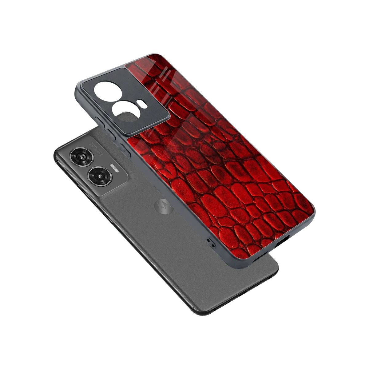 Croco Red sleek motorola edge 50 fusion cover with tempered glass back and TPU edges