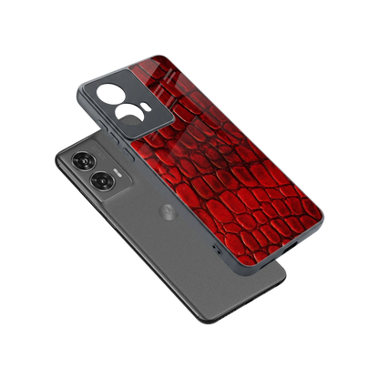 Croco Red sleek motorola edge 50 fusion cover with tempered glass back and TPU edges