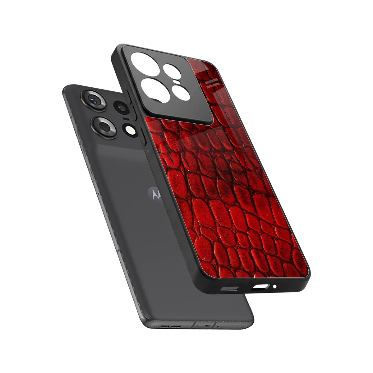 Croco Red sleek motorola edge 50 pro cover with tempered glass back and TPU edges