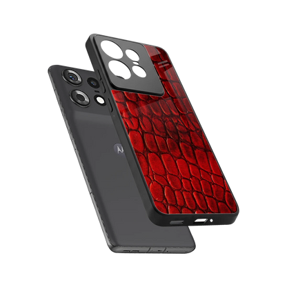 Croco Red sleek motorola edge 50 pro cover with tempered glass back and TPU edges