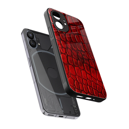 Croco Red sleek nothing phone 1 cover with tempered glass back and TPU edges