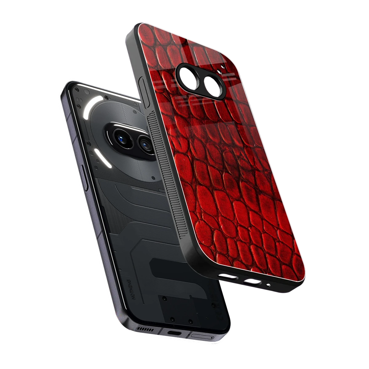 Croco Red sleek nothing phone 2a cover with tempered glass back and TPU edges