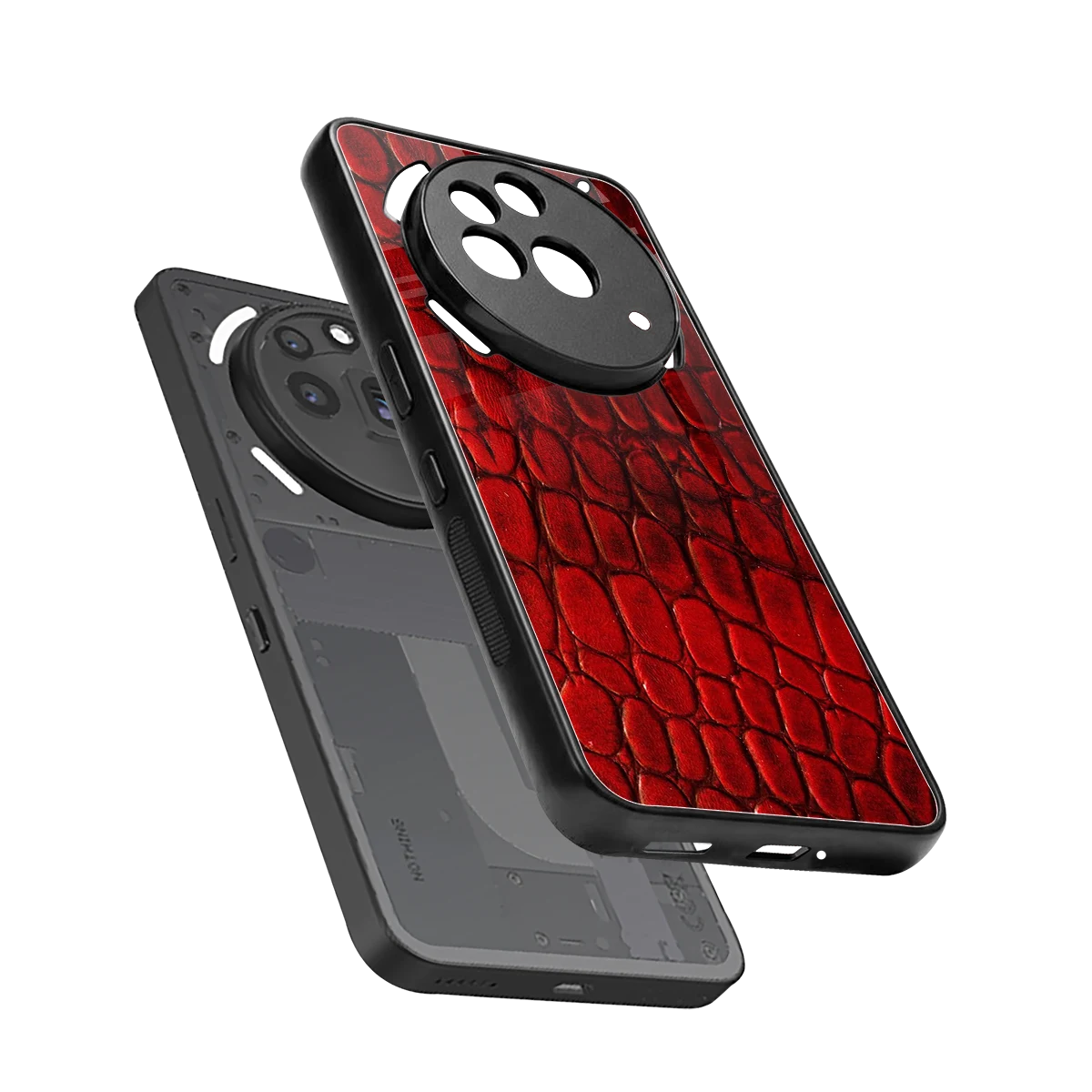Croco Red sleek nothing phone 3a pro cover with tempered glass back and TPU edges