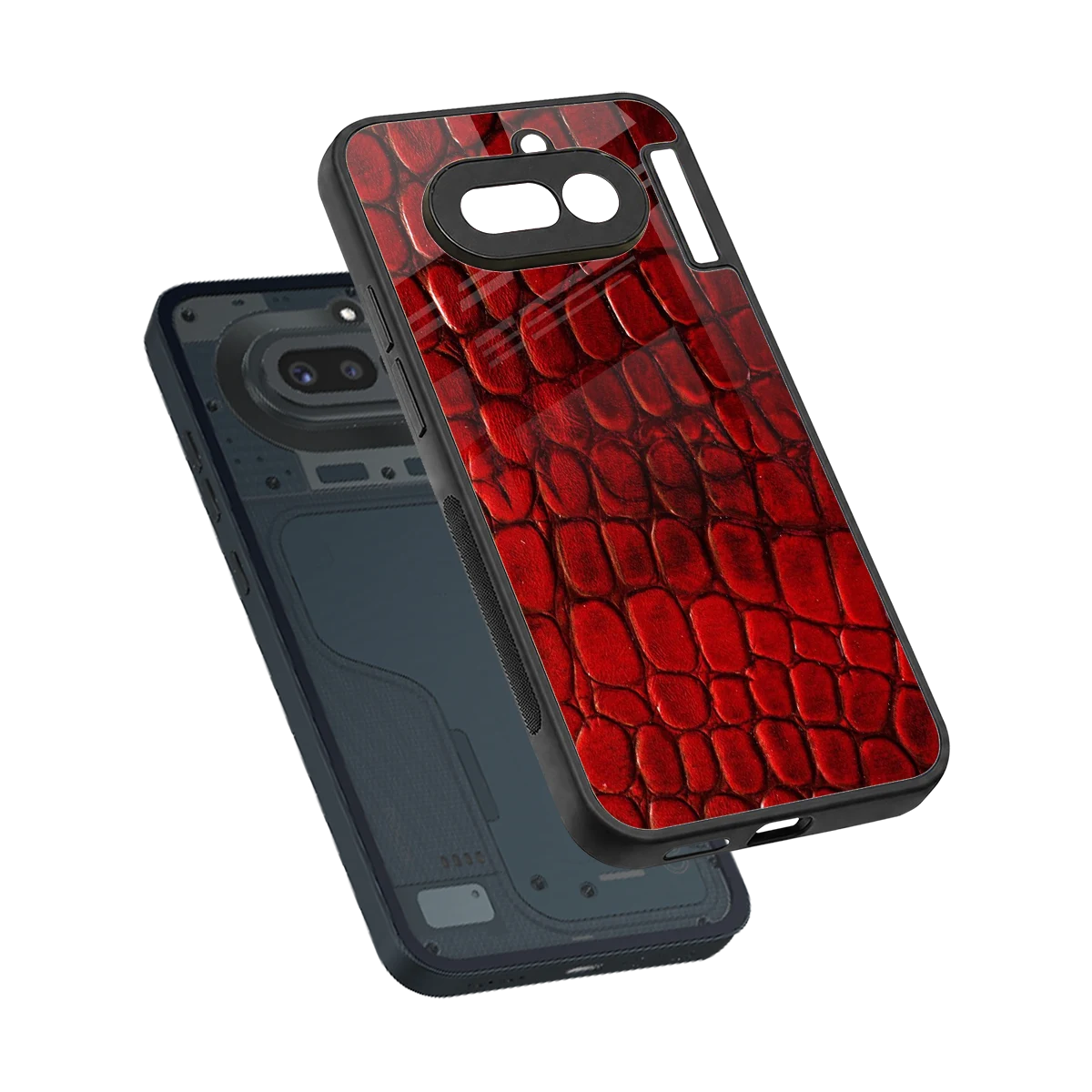Croco Red sleek nothing phone 4a cover with tempered glass back and TPU edges