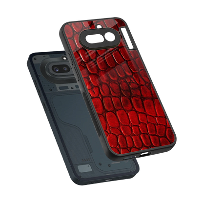 Croco Red sleek nothing phone 4a cover with tempered glass back and TPU edges