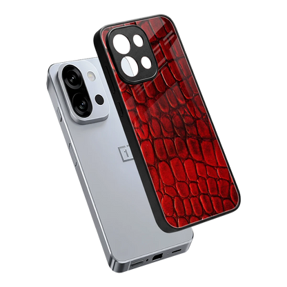 Croco Red sleek oneplus 13s cover with tempered glass back and TPU edges
