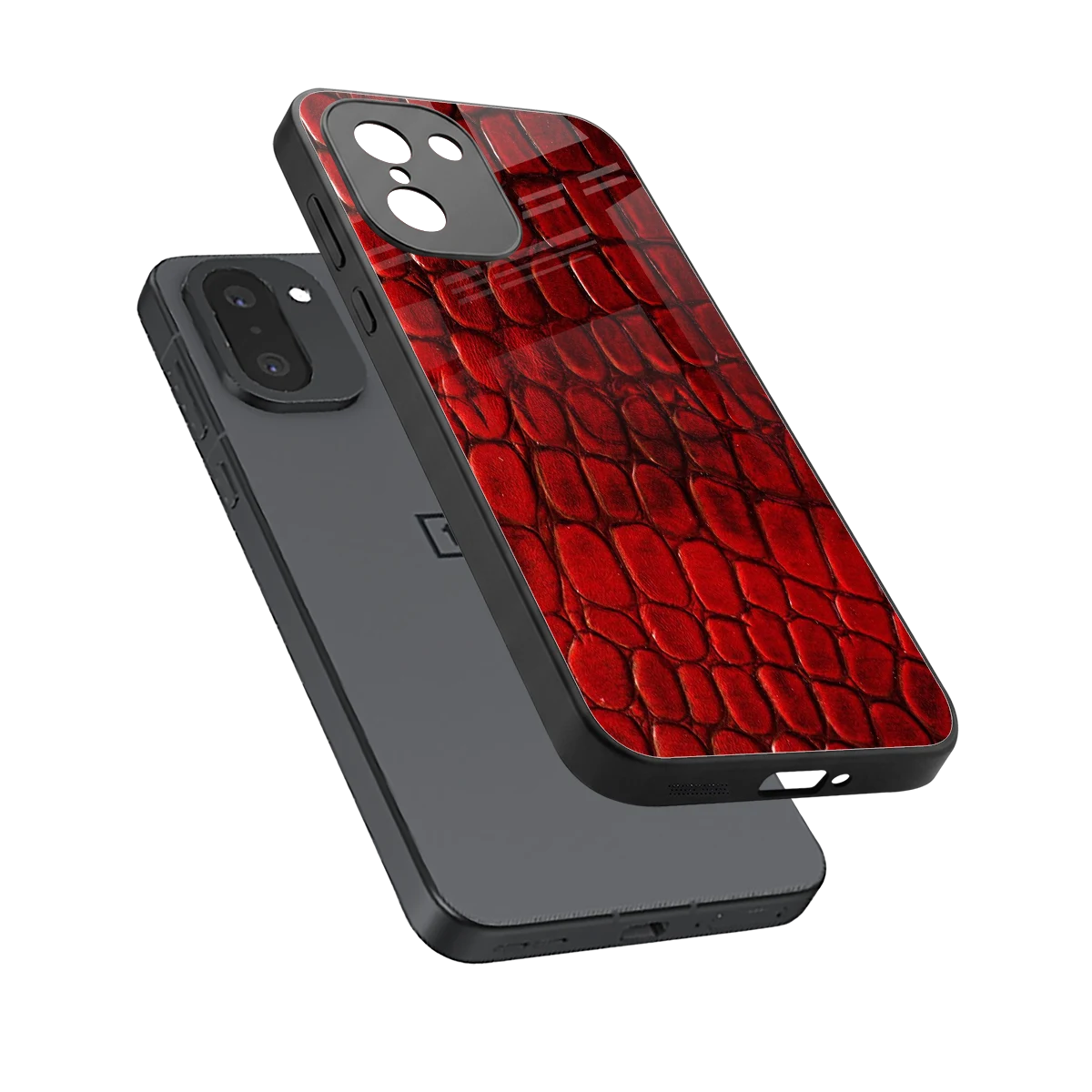 Croco Red sleek oneplus 15r cover with tempered glass back and TPU edges