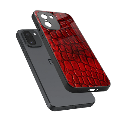 Croco Red sleek oneplus 15r cover with tempered glass back and TPU edges