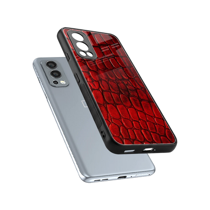Croco Red sleek oneplus nord 2 cover with tempered glass back and TPU edges