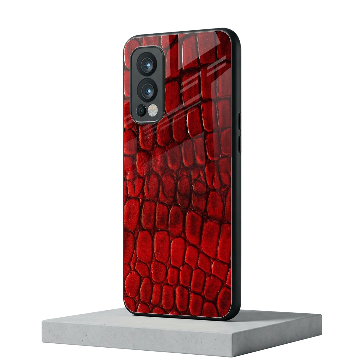 Croco Red oneplus nord 2 mobile cover | shockproof glass phone case