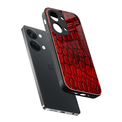 Croco Red sleek oneplus nord 3 cover with tempered glass back and TPU edges