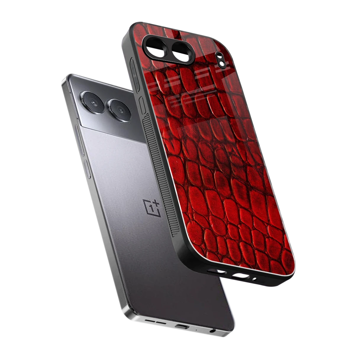 Croco Red sleek oneplus nord 4 cover with tempered glass back and TPU edges