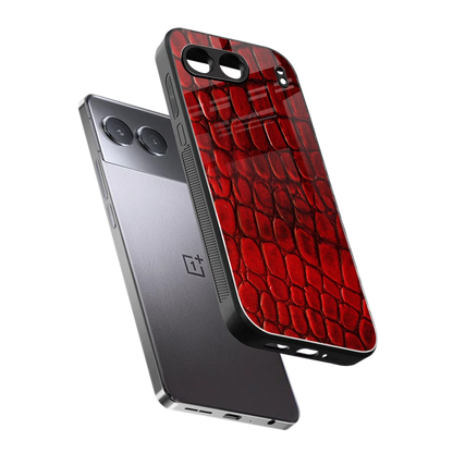 Croco Red sleek oneplus nord 4 cover with tempered glass back and TPU edges