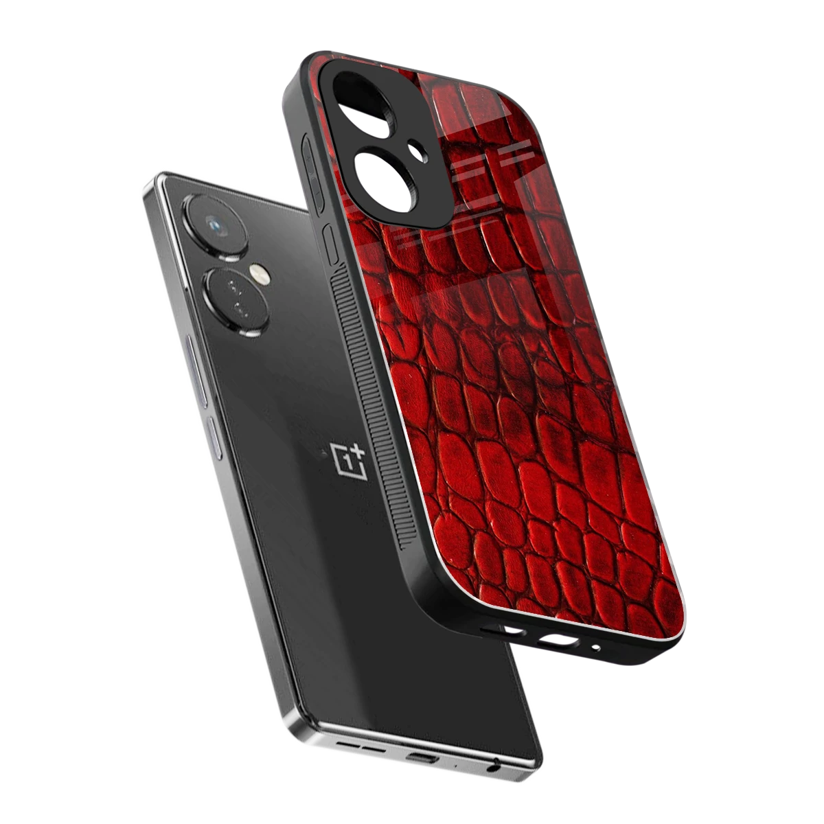 Croco Red sleek oneplus nord ce 3 cover with tempered glass back and TPU edges