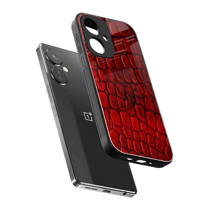 Croco Red sleek oneplus nord ce 3 cover with tempered glass back and TPU edges