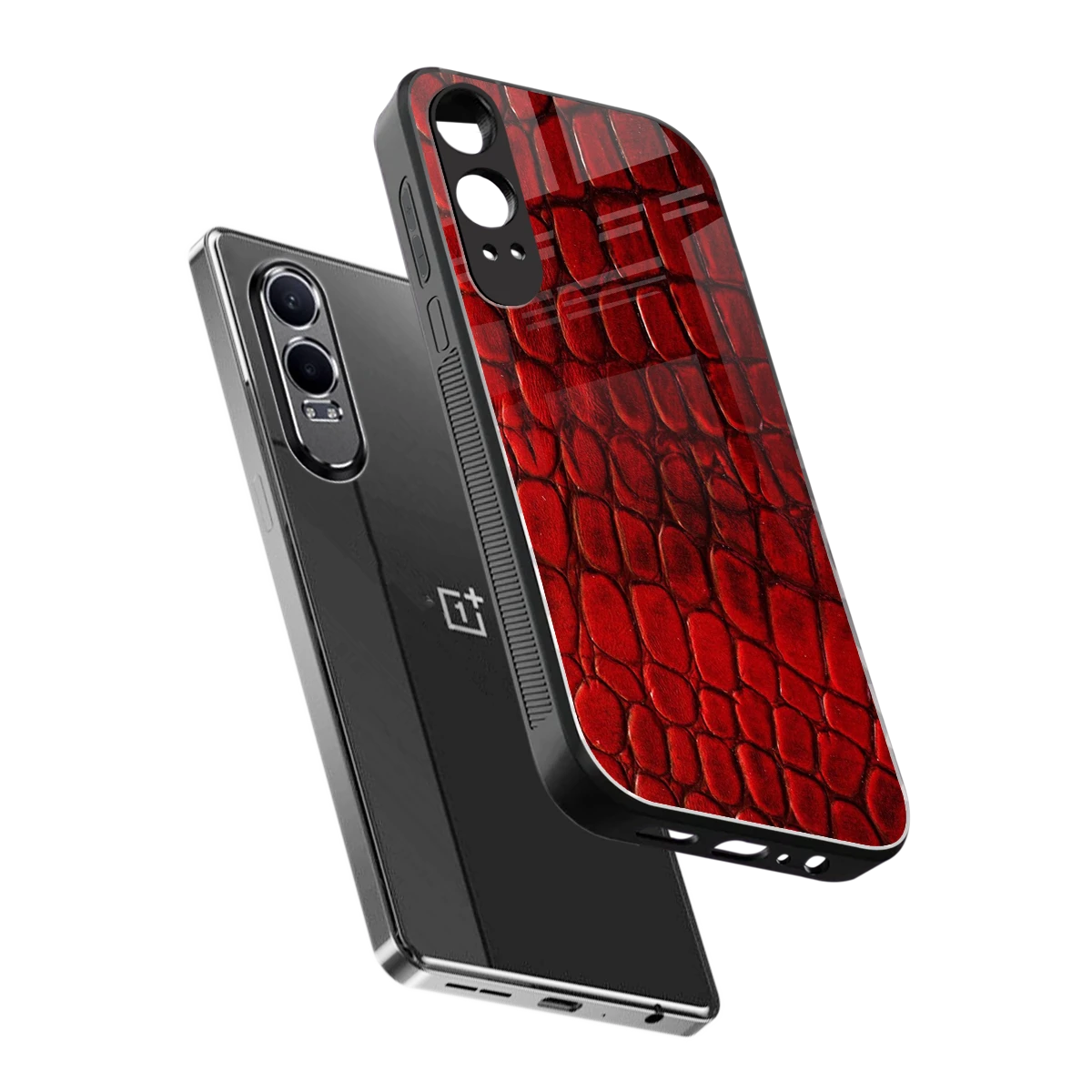 Croco Red sleek oneplus nord ce 4 lite cover with tempered glass back and TPU edges